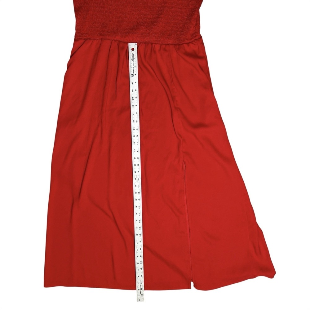 LA LIGNE Red Midi Dress sz L Smocked Bodice Balloon Sleeve Minimalist Workwear - Picture 7 of 12